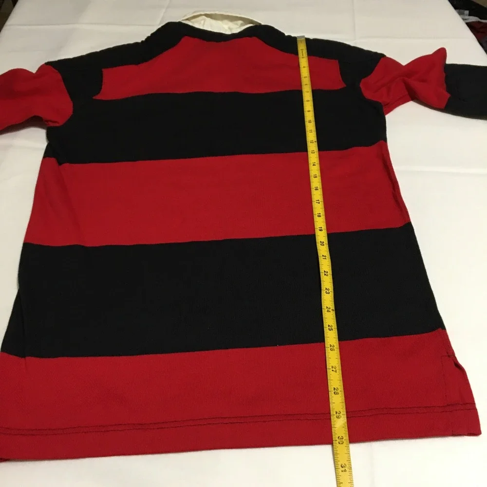 Polo Ralph Lauren Rugby Shirt Mens Medium Red Black Striped Elbow Patch